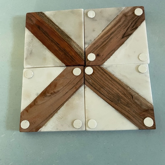 EUC Wood Inlaid Marble Coasters | Set of 4 - Picture 5 of 5